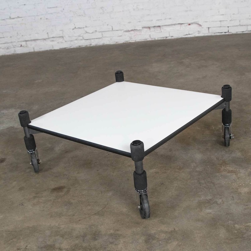 Post-Modern White Laminate & Metal Low Coffee Table or End Table on Casters gallery