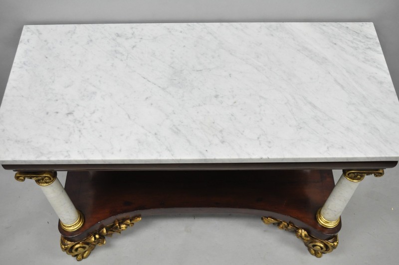 Antique American New York Classical Marble Top Mahogany Console Pier Table gallery