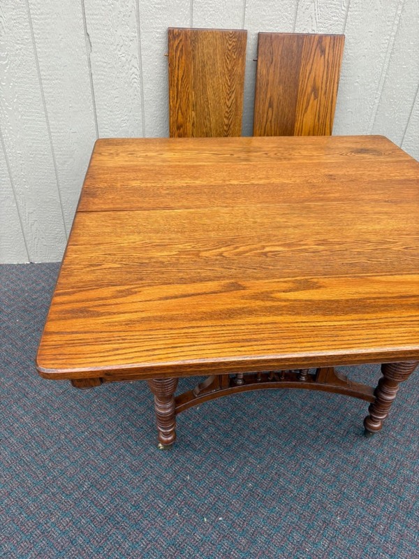 67627 Victorian Oak Dining Table with Turned Legs and 2 Leaves gallery