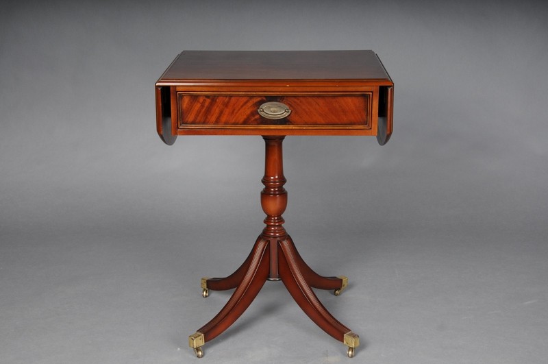 20th Century English Side Table, Mahogany Wood, Casters, Antique