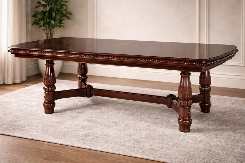 Antoinette Double Pedestal Dining Table 96"-120" Extension Antique Walnut AY200T