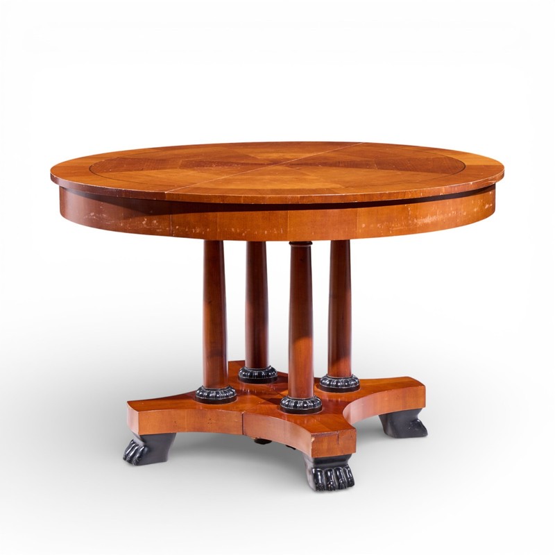 Baker Furniture Neoclassical Cherry Wood Expanding Dining Table with 2 Leaves gallery