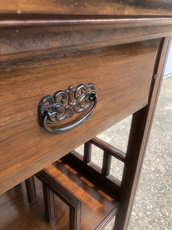 Antique Sofa Table Kitchen Island Marquetry Walnut Wood Inlaid Folk Art Top gallery
