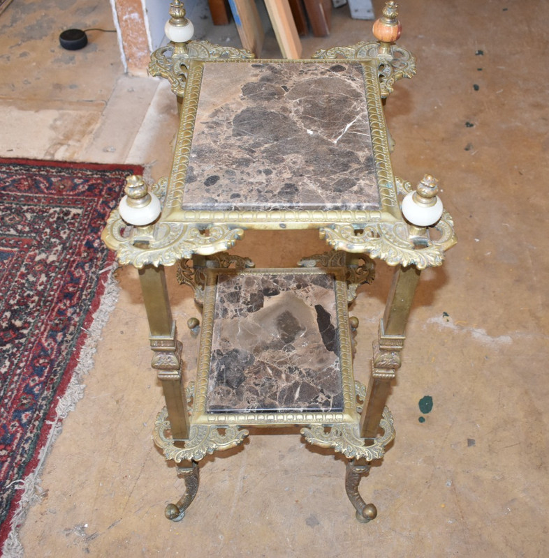 Antique French Louis XVI Style Gilt Brass Marble Top Étagère Side Accent Table gallery
