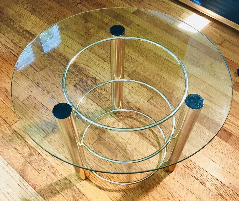 Vintage Coffee End Table 80s Gold Forged Brass MCM 3-D Design Hollywood Regency