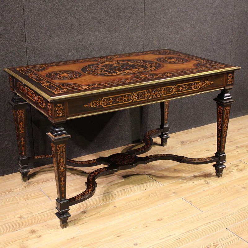 Table Secretary Desk French Wooden Inlaid Furniture Antique Style Xx Century
