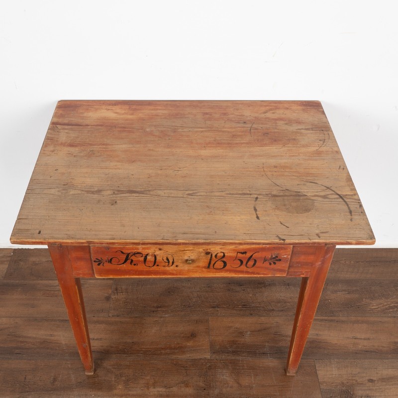 Original Red Painted Side Table With Drawer, Sweden dated 1856 gallery