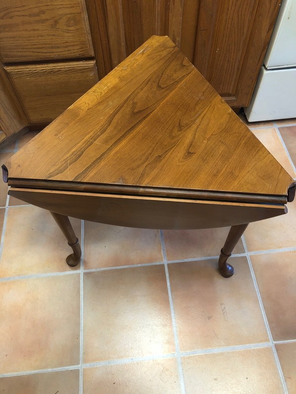 Statton Trutype Table Cherry Wood Drop Leaf Queen Anne Triangle Side Vintage gallery