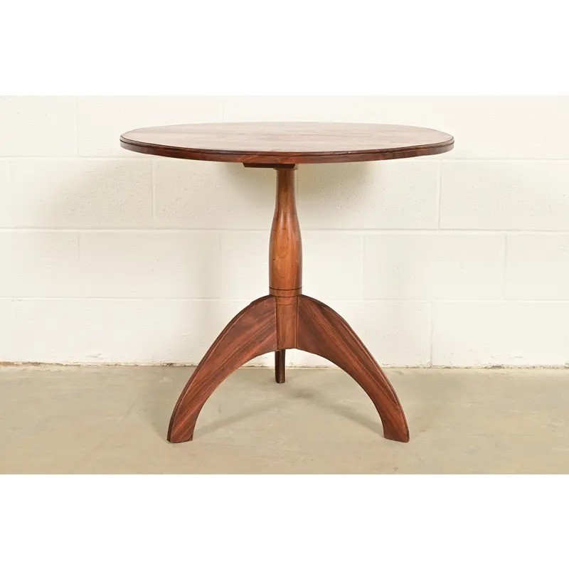 Early American Bench Made Sculpted Solid Walnut Pedestal Tea Table or Side Table gallery