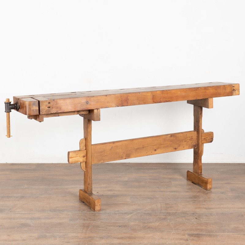 Early 20th Century Rustic Narrow Carpenter’s Workbench Console Table