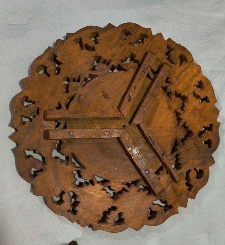 Vintage Hand Carved Anglo-Indian Folding side table Plant Stand Pedestal Inlay gallery