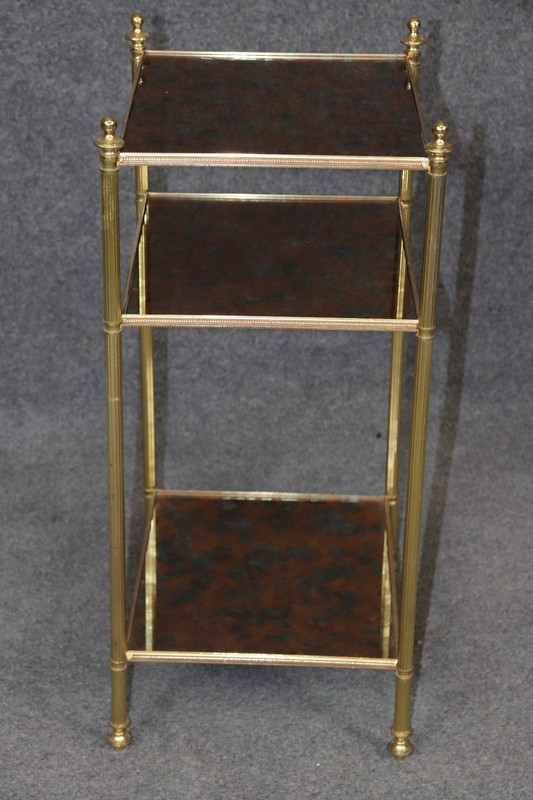 Maison Jansen Style Eglomise Glass & Brass 3 Tier End Table C. 1950's gallery