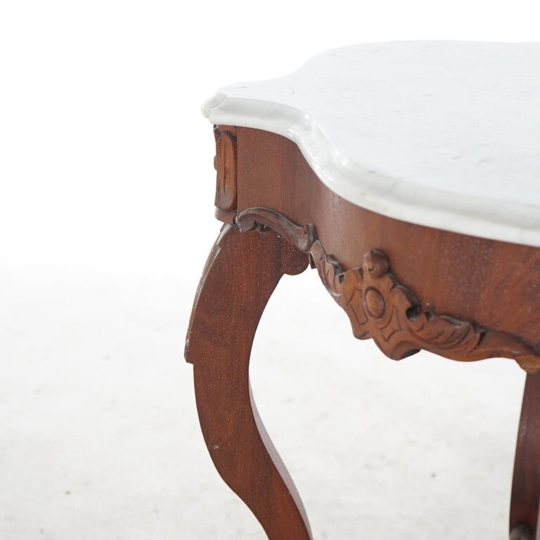Antique Victorian Carved Walnut & Marble Turtle Top Parlor Table C1890 gallery