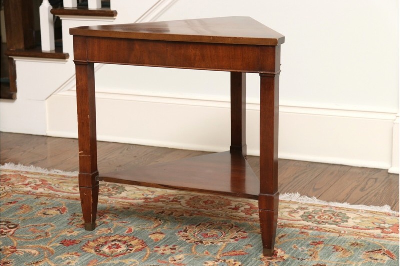 Vintage Mahogany Triangular Two Tier Marquetry Side Table gallery