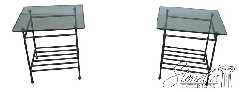 68723: Pair CHARLESTON FORGE Glass Top Iron Base Lamp Tables