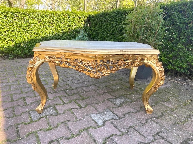 Coffee Table French Louis XVI Gold Beech Marble Vintage 1980s Elegant gallery