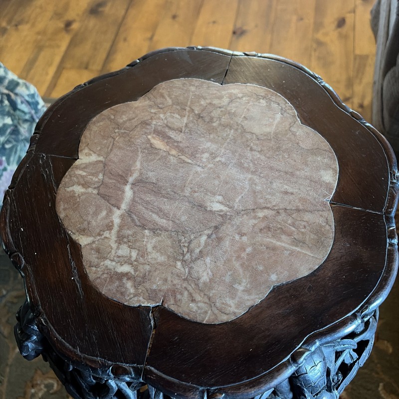 Beautiful Hand Carved Victorian Accent Table Or Plant Stand With Marble Inset gallery
