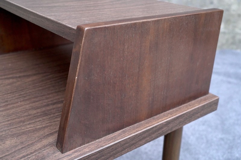 Mid Century Modern Walnut Woodgrain Formica Step End Table gallery