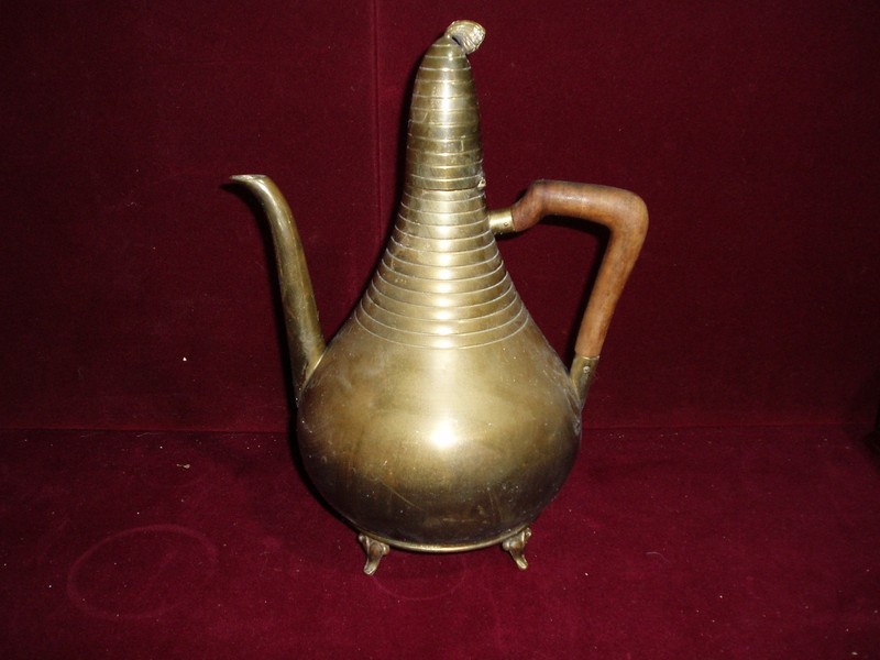antique coffee server c.lacca made in Italy brass and wood