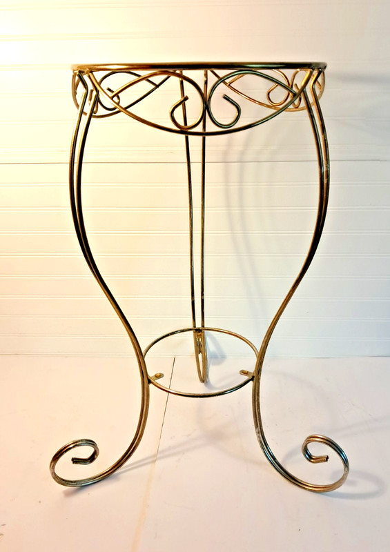 Vintage Brass 2 Tier Accent Table Metal Gold Plant Stand Hollywood Regency 25″H