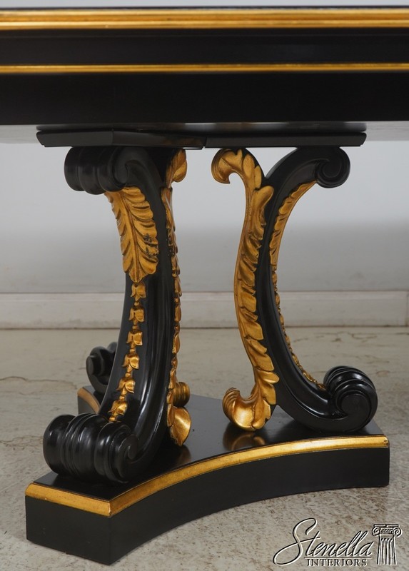L70480: Neoclassical Hollywood Regency Large Ebony & Gold Oval Dining Table gallery