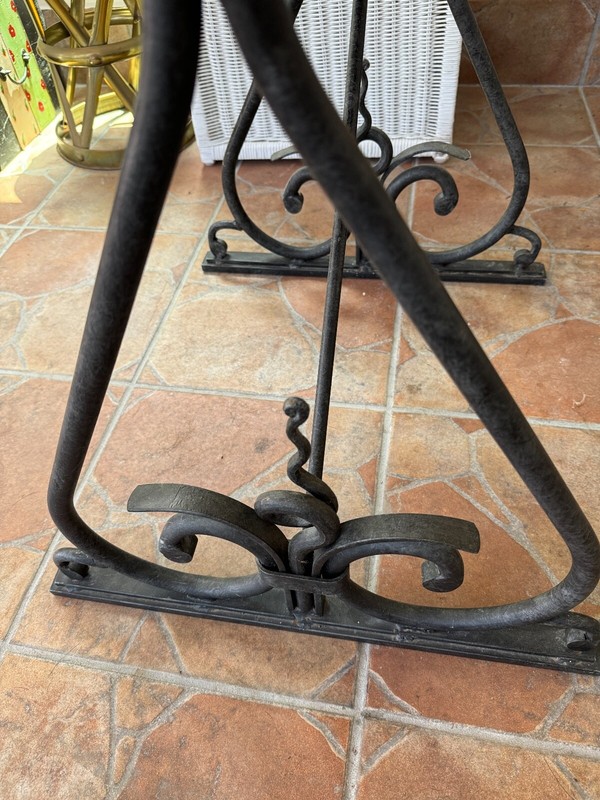 Rare HENREDON SOLID Thick WROUGHT IRON BASE in Art Deco style w/Wooden table top gallery
