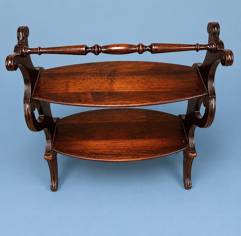 Antique Ribbon Mahogany Duncan Phyfe Style Lyre Accent Table Tea Scone Stand