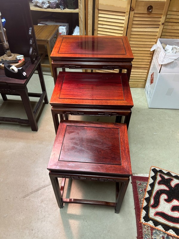 Vintage Rosewood Asian Nesting Tables Set of 3