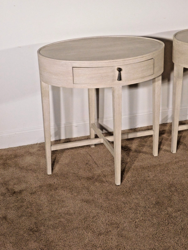 Pair Bernhardt EAST HAMPTON Cerused Linen Finish Oval End Tables Nightstands gallery