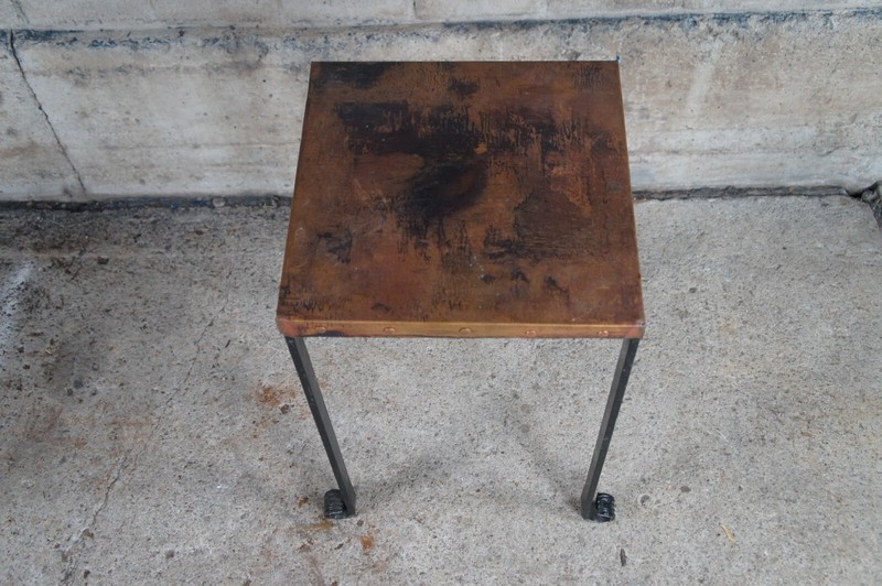 Mid Century Copper & Iron Modern Side Table Plant Sculpture Stand gallery