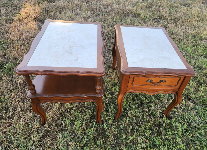 Mersman Marble End Tables Antique Old Solid Maple Wood Wooden Formica 24-2(5) gallery
