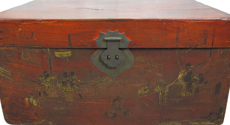 Red 27" Inch Long Antique Accent Trunk Table gallery