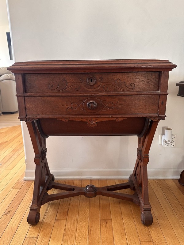 Antique Victorian Inlaid Writing Desk Sewing Table Walnut c1880s