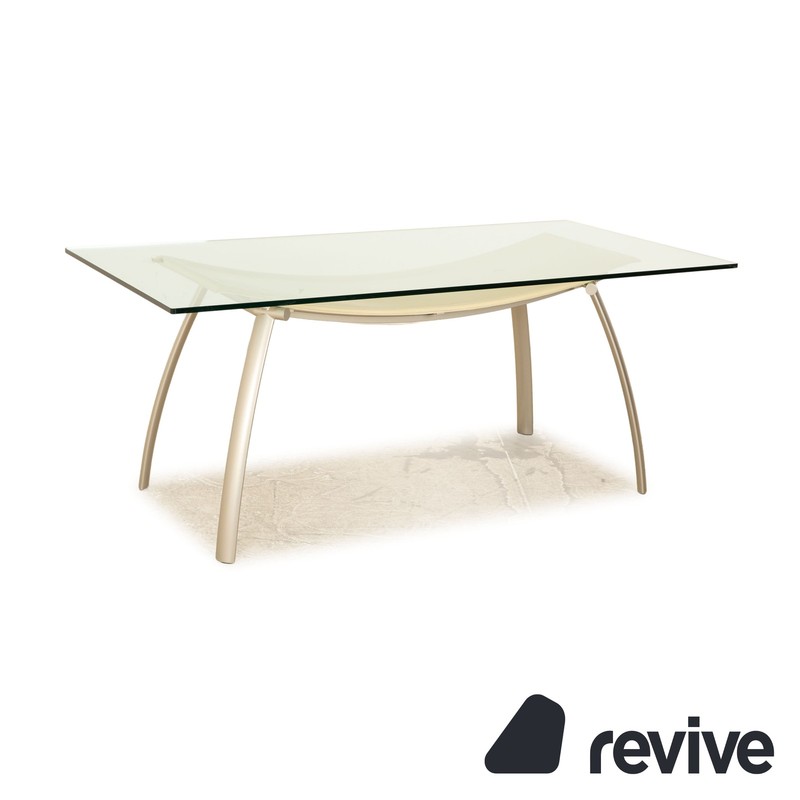 Frag Glass Dining Table Dining Room Silver Cream Leather