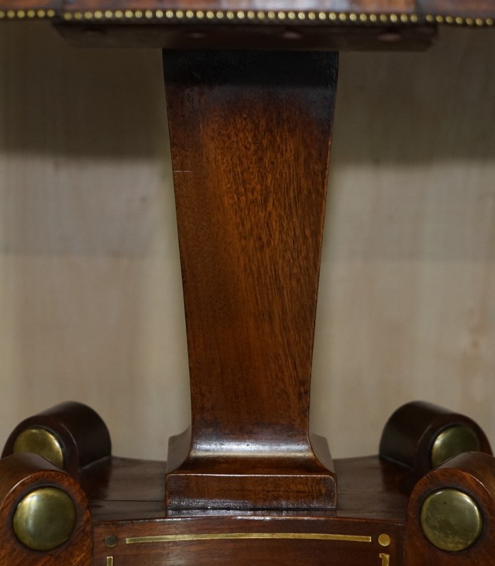 RESTORED ANTIQUE REGENCY CIRCA 1815 MAHOGANY & BRASS INLAID CARD GAMES TABLE gallery