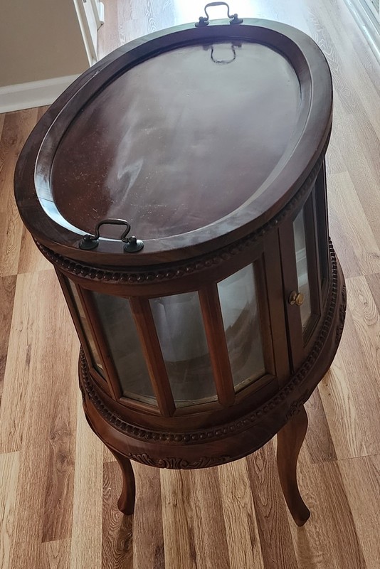 Vintage Antique Mahogany Oval Tray Table China Curved Curio Cabinet gallery