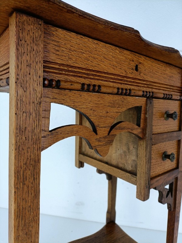 Exquisite Desk table Sewing Quilting Box Wood Antique Two tier Art Nouveau Gorge gallery