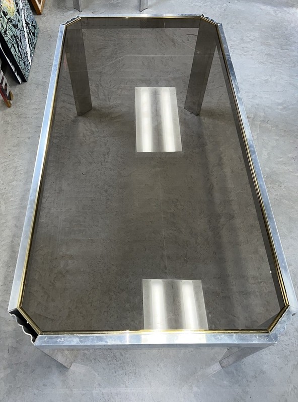 Italian Vintage Art Design Dining Table made of Aluminum, Brass, Tinted Glass gallery