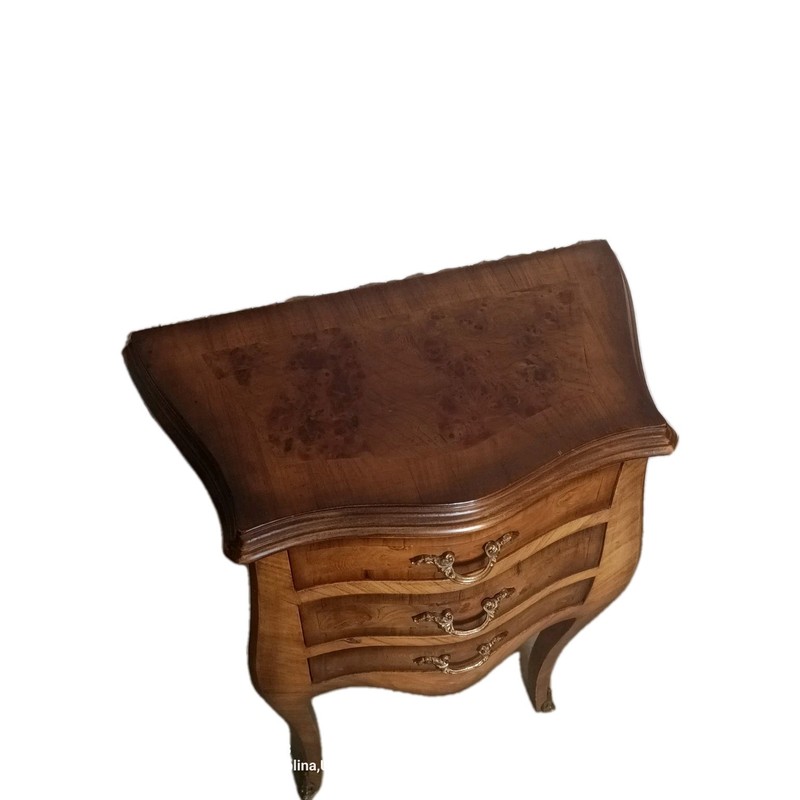 Walnut Inlaid Burrel 3 Drawer Table With Brass Hardware gallery