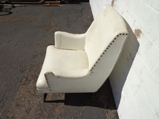 Mid Century Modern Chair Lounge Armchair White Leatherette Seating Retro Nail gallery