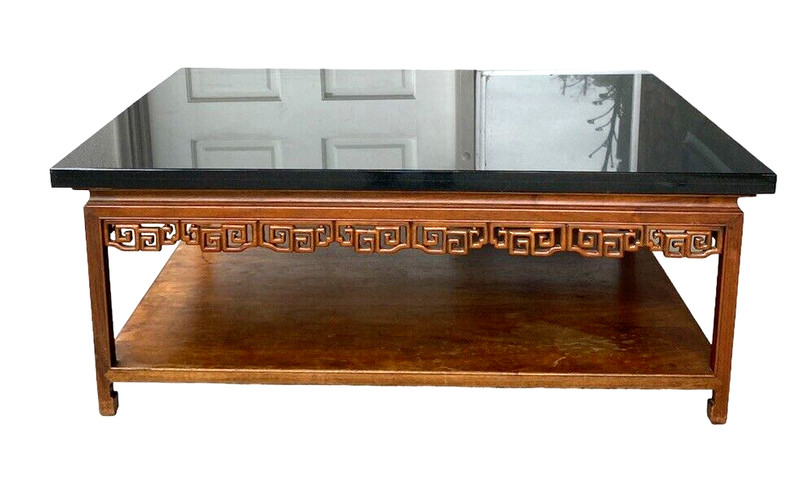 Large Coffee Table Baroque Carved Rose Wood / Black Marble Top 47 X 39 X 19 Inch gallery