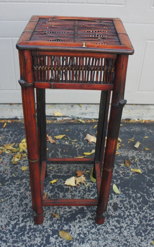 Vintage French Country Bamboo Rattan Plant Stand Table accented 30″x12″x12″