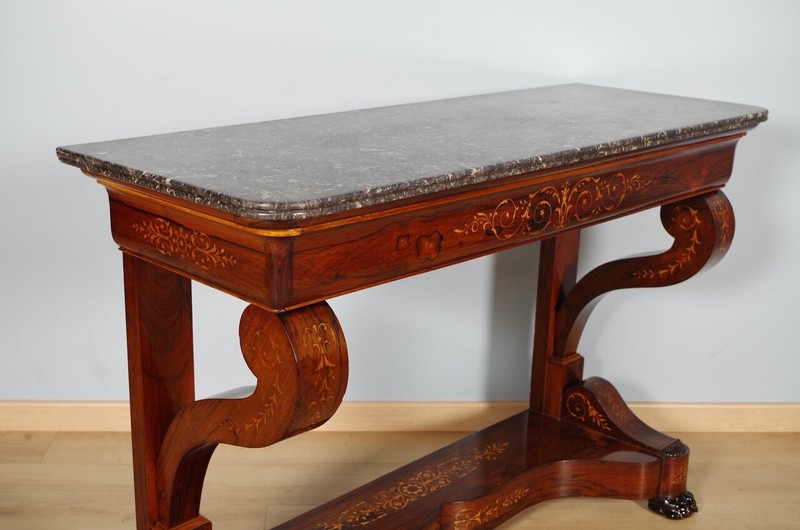 Charles X Inlaid Rosewood Console, St. Anne's Marble, circa 1825 gallery