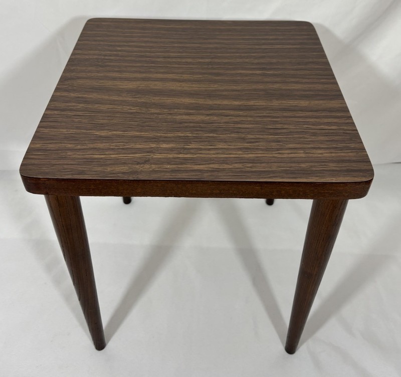 Vintage 1964 Mid Century Side Table Laminate Formica Top Wood Legs Plant Stand gallery
