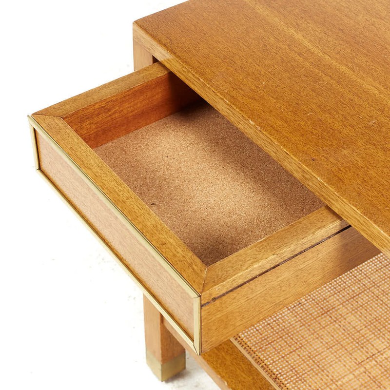 Harvey Probber Mid Century Bleached Mahogany and Cane Side Table gallery