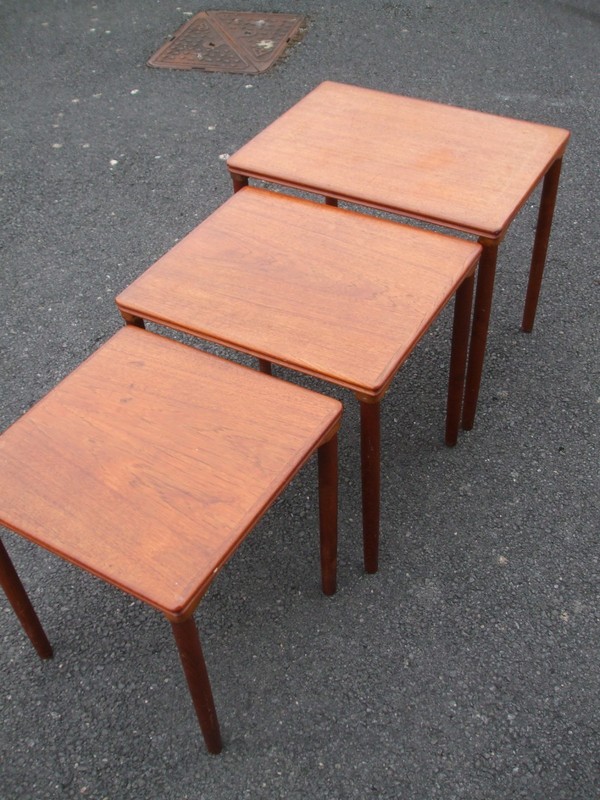 Vintage Danish teak nest of tables, mid century era, fast economy delivery gallery