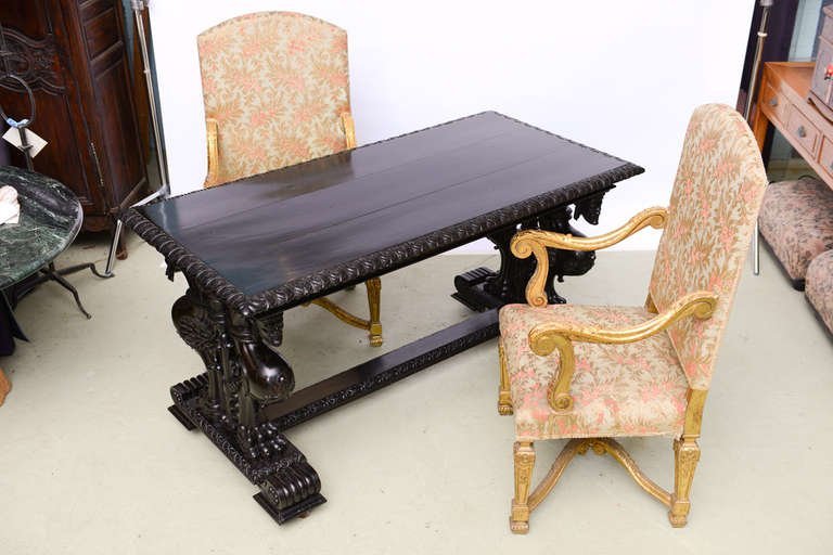 Important 19thc.Renaissance Grand Estate English Ebony Library Table-Provenance gallery