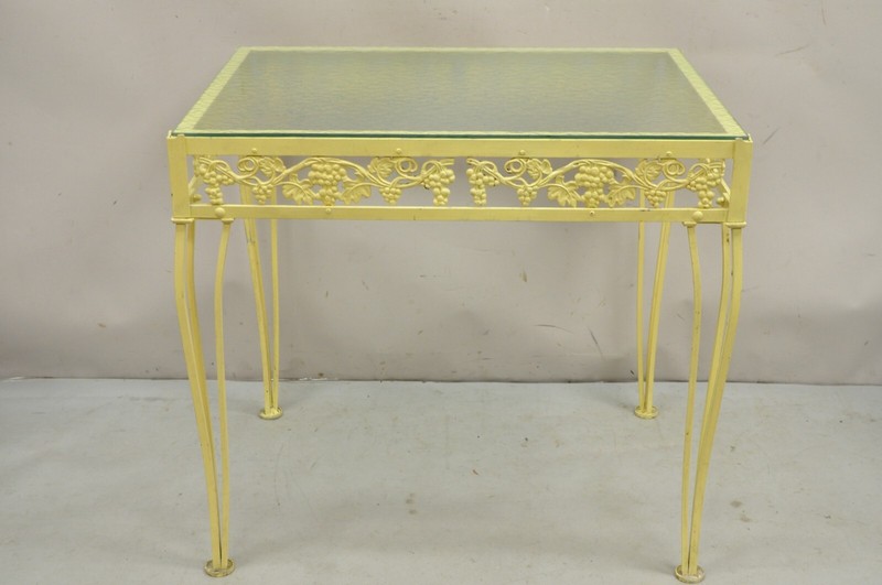 Vintage Art Nouveau Cast Aluminum Yellow Grapevine Garden Patio Side Table gallery