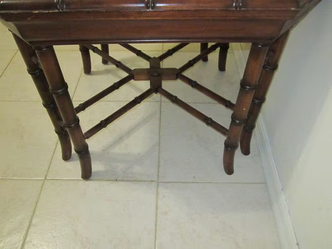 Hollywood Regency Faux Bamboo Chinoiserie Chippendale Style Coffee Table Wood gallery