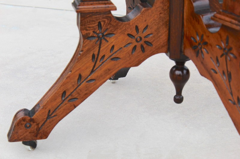 Antique Victorian Eastlake Marble Top Parlor Table | Carved Walnut Side - 1880 gallery